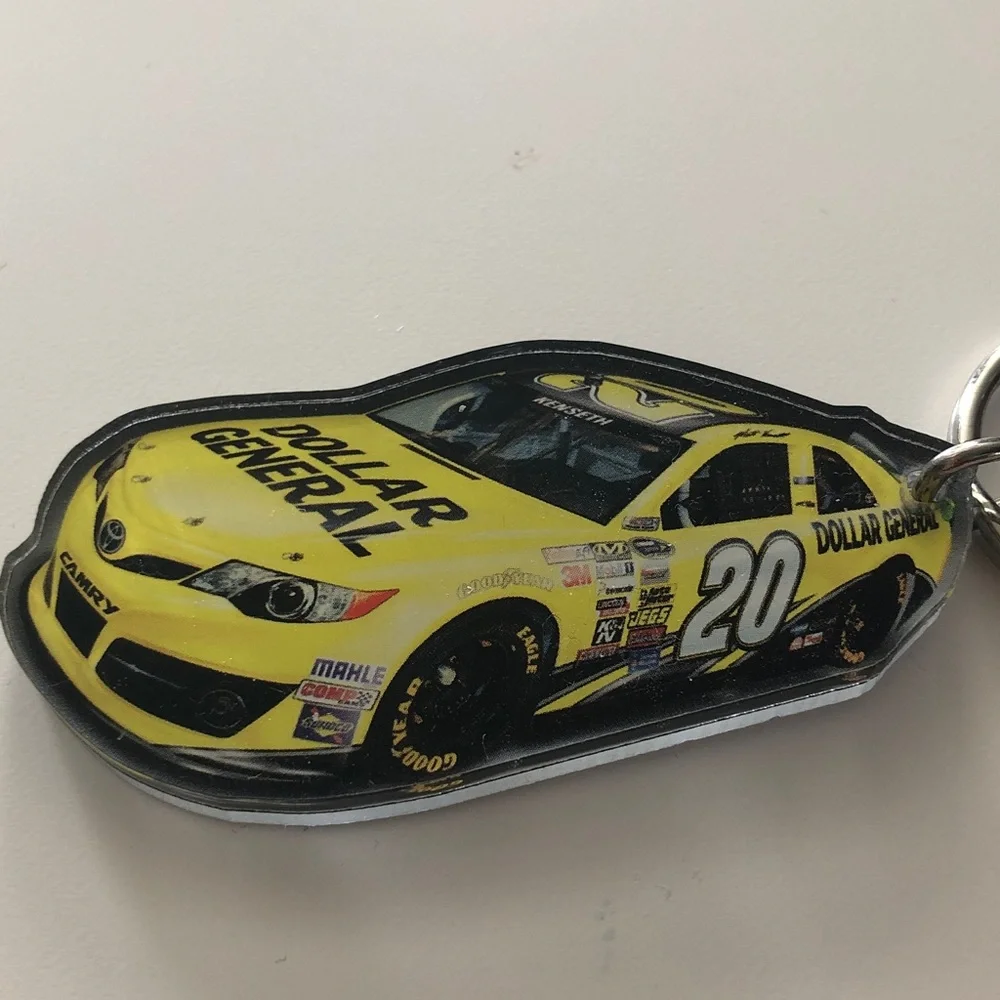 Nascar #20 Yellow Race Car Keychain